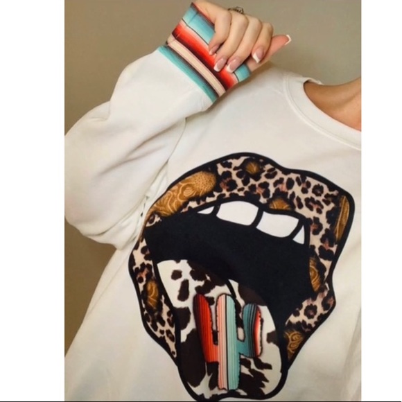 SALE SALE KISS Leopard Southwest Serape Sweatshirt - Picture 3 of 3